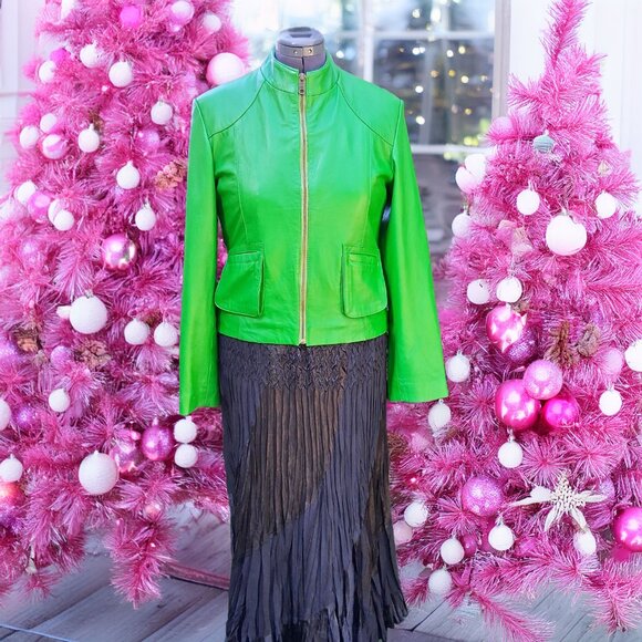 Loving the WICKED Color GREEN Real Leather Moto Style Jacket - Picture 3 of 15